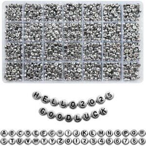 1400pcs Letter Beads Silver 7x4mm Black on Silver for Jewelry Making Bracelet